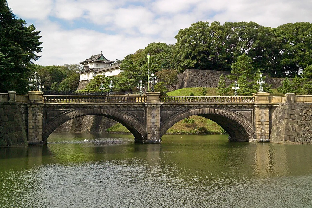 江戸城跡の石橋、堀、石垣と櫓