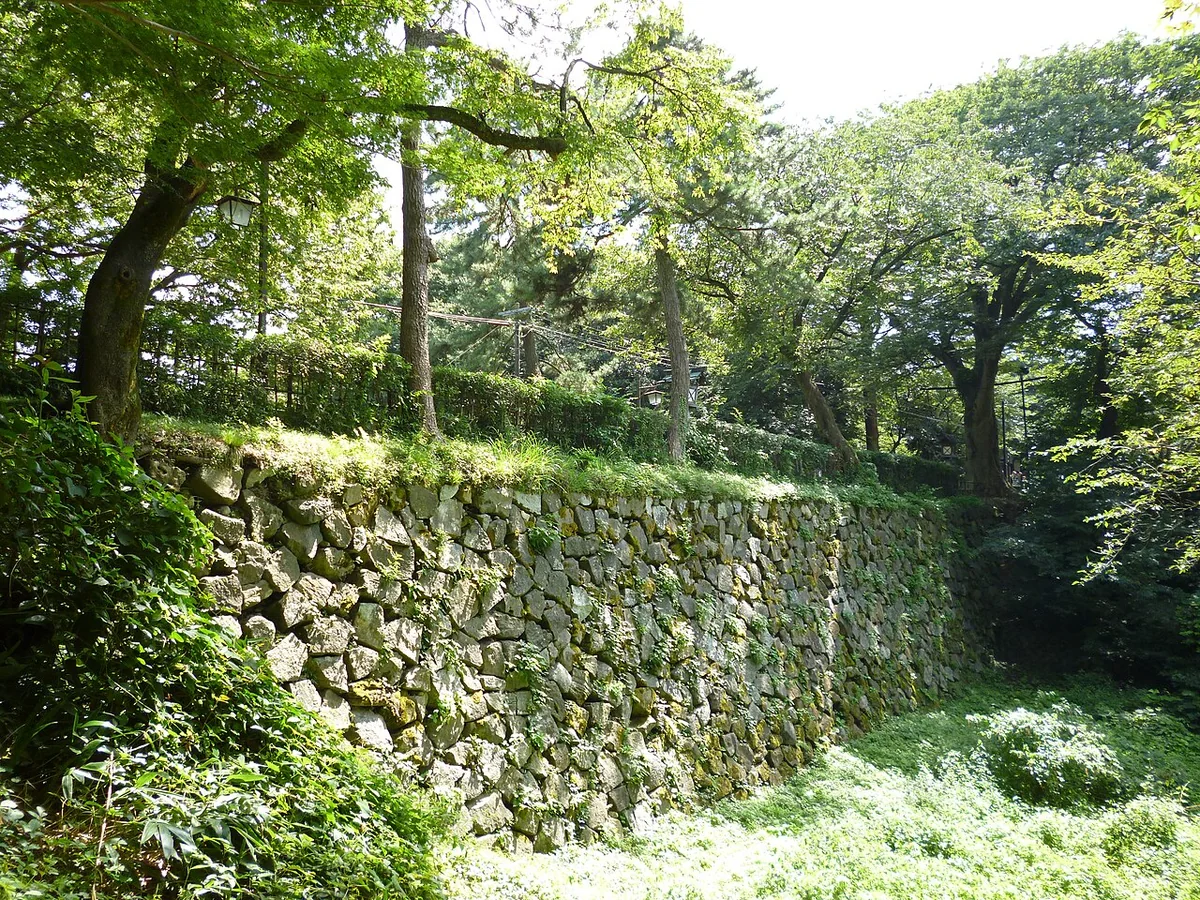 緑に包まれた高岡城跡の石垣
