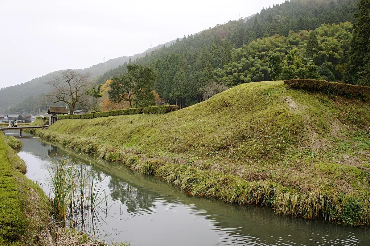 A moat and earthworks at the Ichijodani Asakura clan site