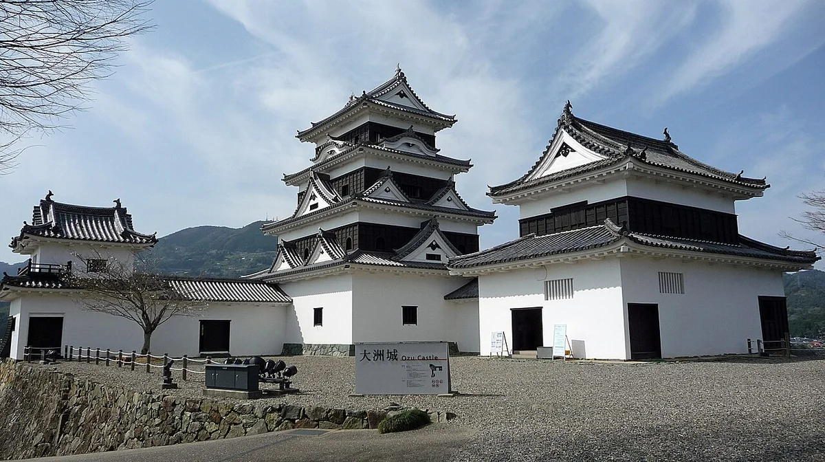 The reconstructed keep and turrets of Ozu Castle