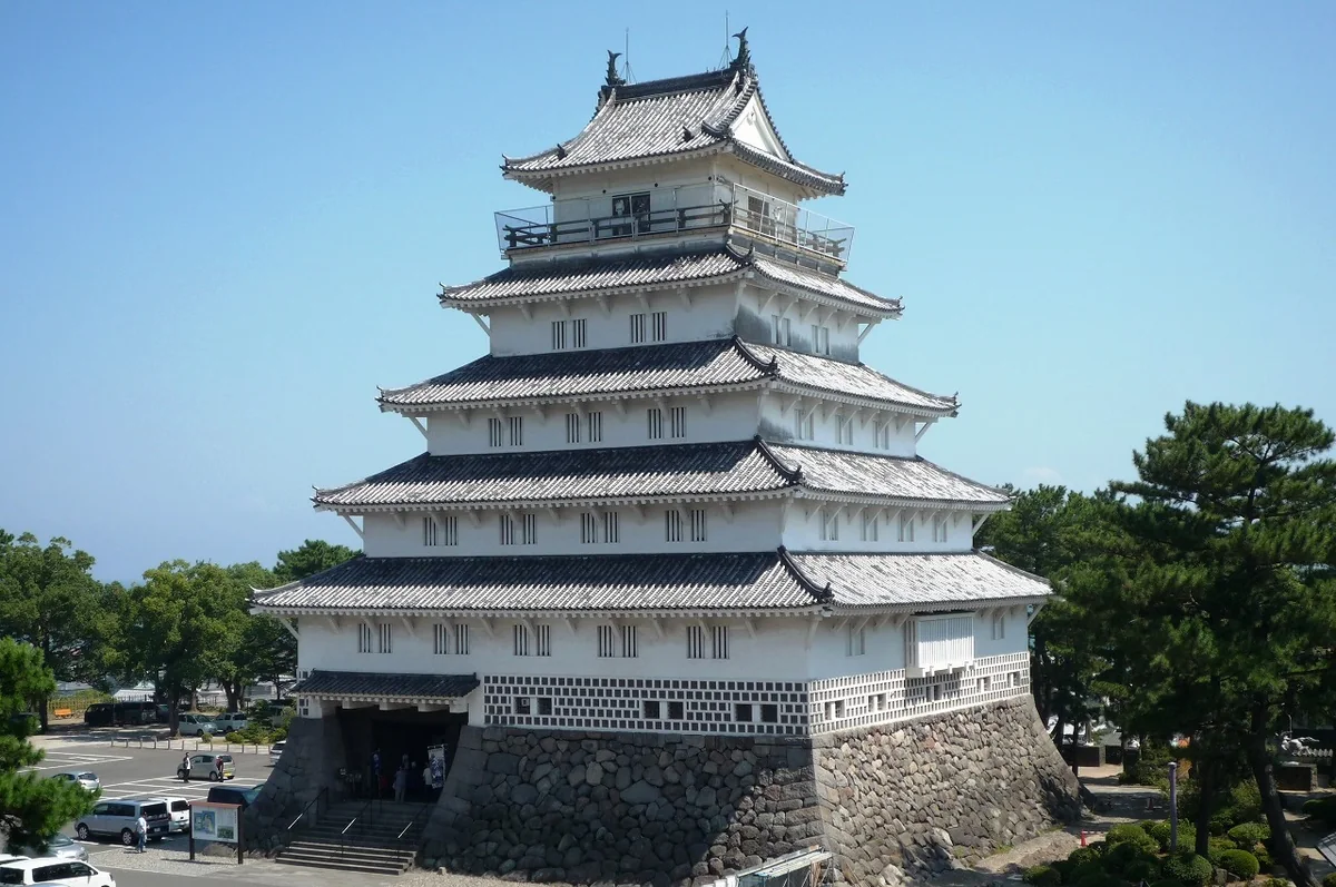 The white reconstructed keep of Shimabara Castle