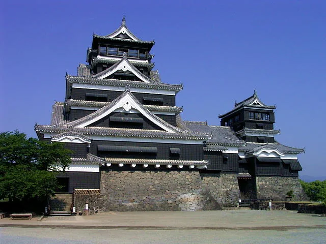 A front view of Kumamoto Castle keep as it appeared when photographed