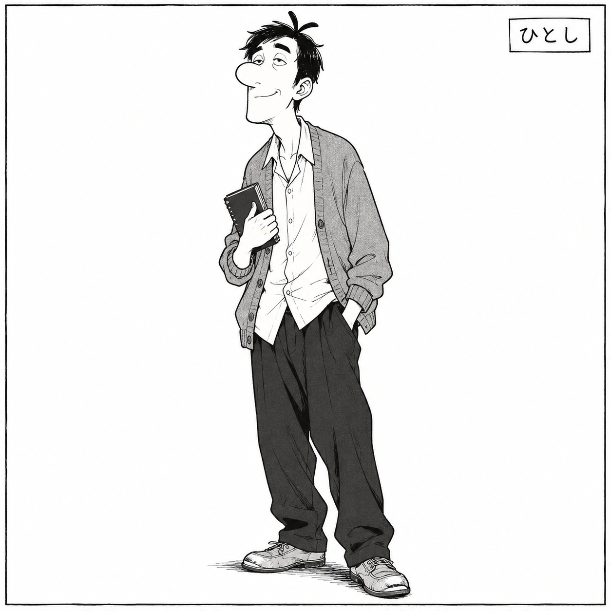 ひとし日記の表紙。ノートを持ったひとしのイラスト