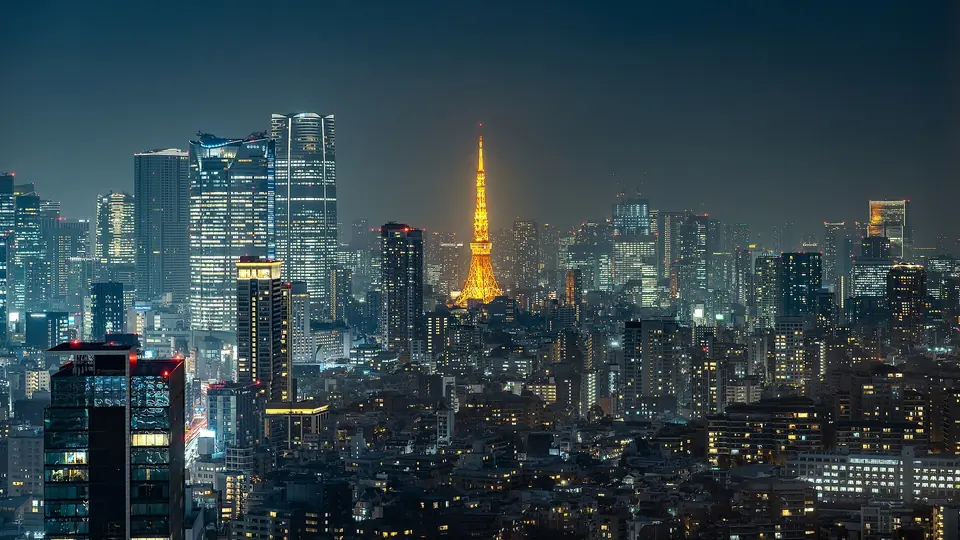東京タワーが光る東京都心の夜景